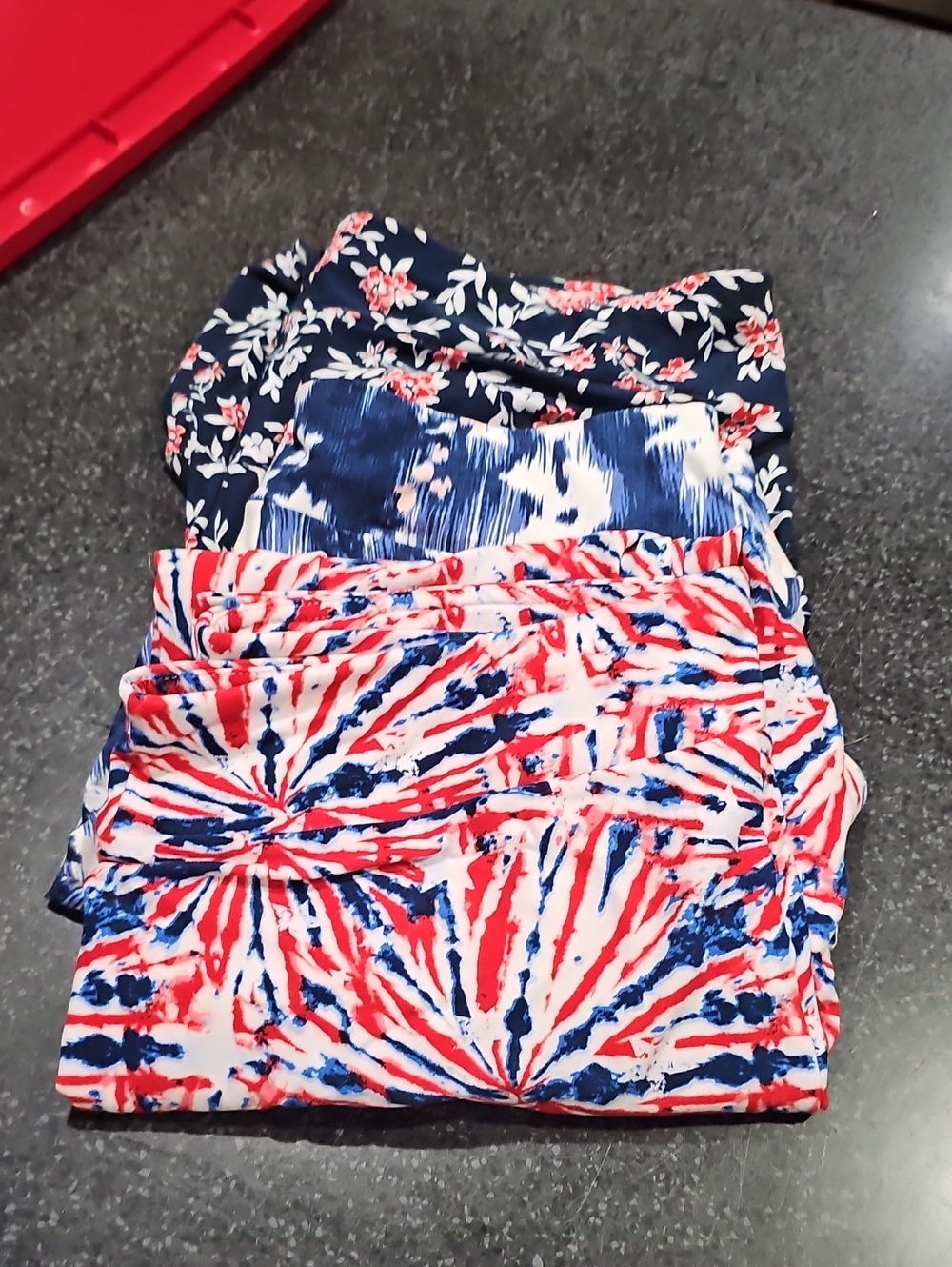 Time and Tru Red, White & Navy Printed Leggings Trio